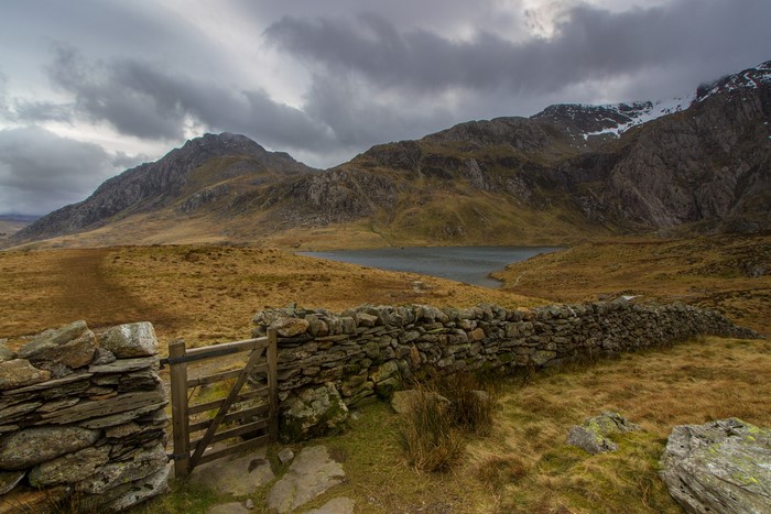 Stone wall and gate in Snowdonia National Park, Wales