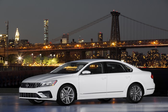 4K White 2016 Volkswagen Passat at Night with Bridge
