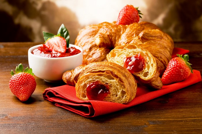 Croissants with Strawberry Jam and Strawberries