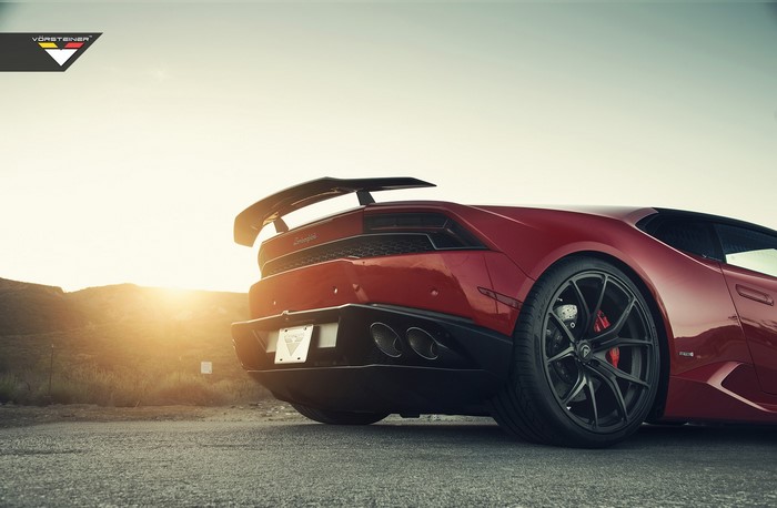 Red Lamborghini Huracan with Vorsteiner wheels