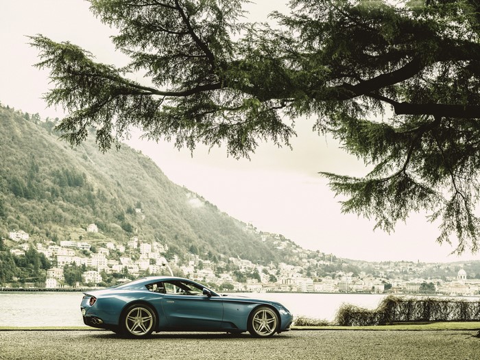 Light Blue 2015 Carrozzeria Touring Berlinetta Lusso by a Lake