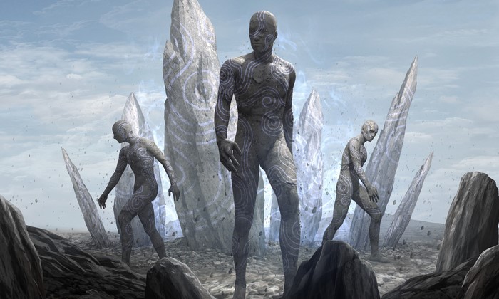 Supernatural beings among stone monoliths