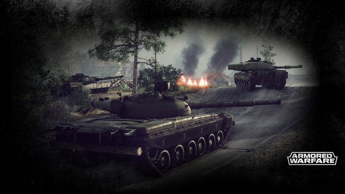 Armored Warfare tanks in a battle scene