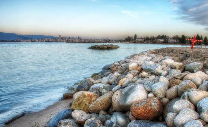 Vancouver Skyline and Rocky Shoreline at Jericho Beach Park