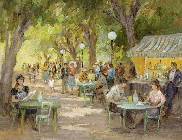 People at a cafe in a park by Marcel Dyf
