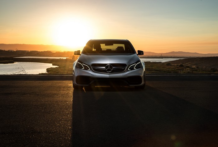 Mercedes-Benz E63 AMG S Front View at Sunset