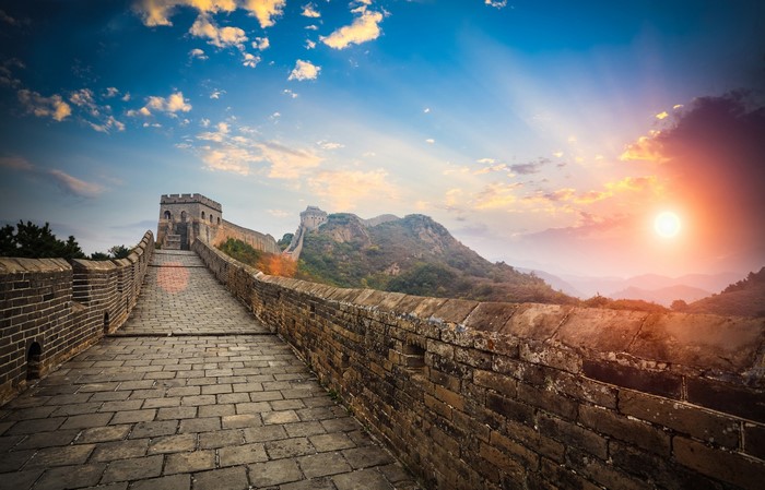 The Great Wall of China at sunrise