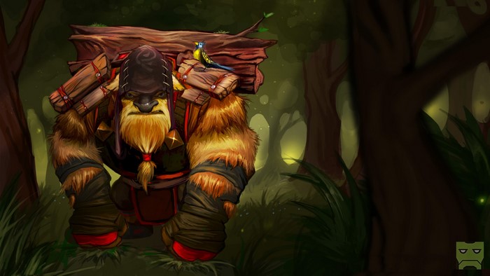 Earthshaker from DOTA 2 carrying logs