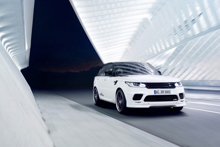 White AC Schnitzer Range Rover Sport driving at night