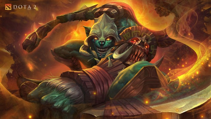 Huskar from DOTA 2 with fiery background