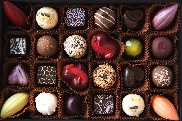 Assortment of gourmet chocolates in a box