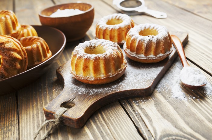 Bundt cakes dusted with powdered sugar