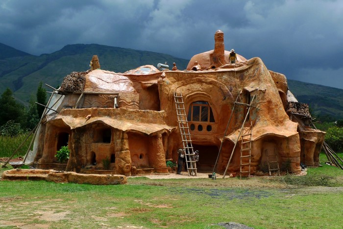 Unusual clay house construction in Bogota, Colombia