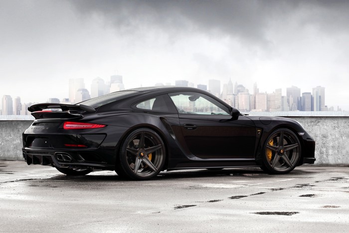 Black Porsche 911 991 Turbo with City Skyline