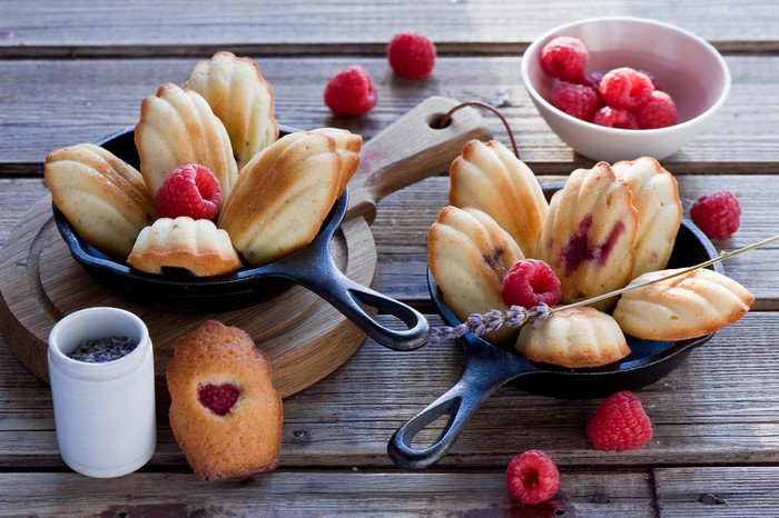 Raspberry Madeleines in Cast Iron Pans