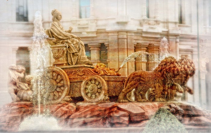 Cibeles Fountain with Lions and Chariot in Madrid