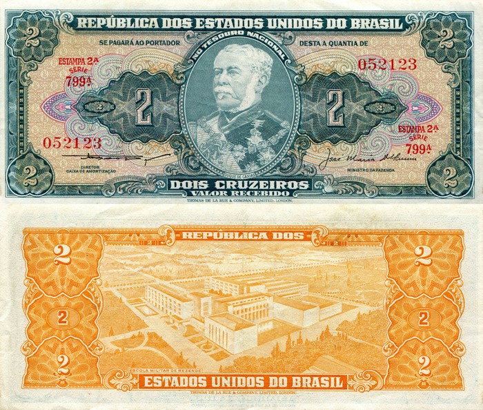 Brazil 2 Cruzeiros Banknote featuring Duke of Caxias