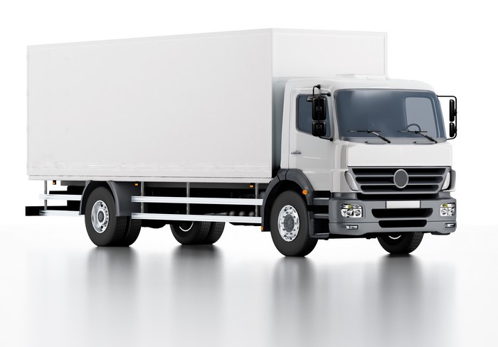 White box truck with a trailer