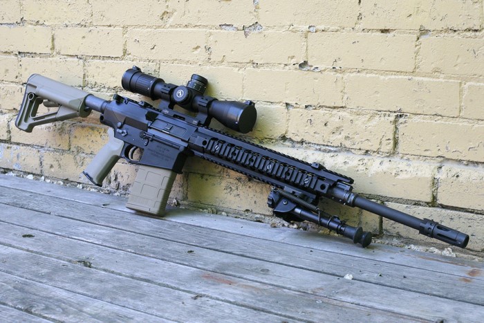 Assault rifle with scope and bipod