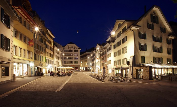 Lucerne, Switzerland Town Square at Night