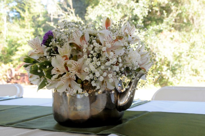 Bouquet of Alstroemeria in a Teapot Vase