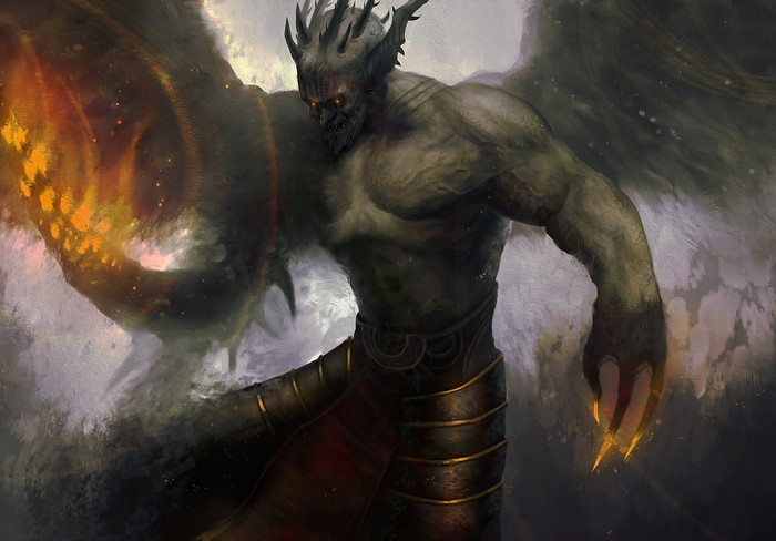 Demon with fiery wings and sharp claws