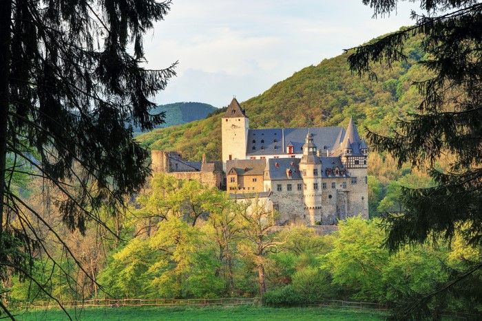 Buerresheim Castle in Germany surrounded by trees