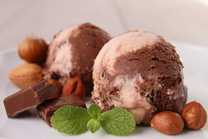Chocolate and Vanilla Ice Cream with Nuts and Chocolate Chunks