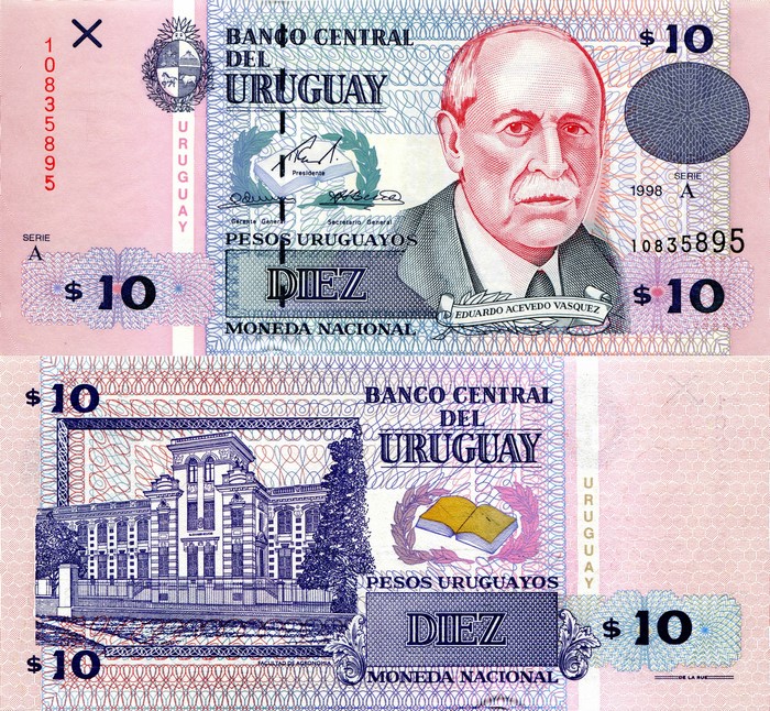10 pesos Uruguay banknote with Eduardo Acevedo Vasquez