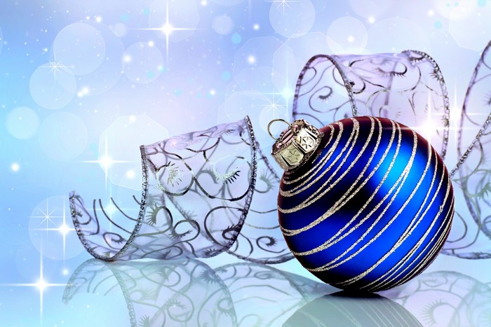 Blue Christmas Ornament with Ribbon