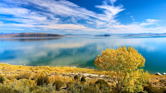 4K Lake Scenery with Autumn Trees and Sky