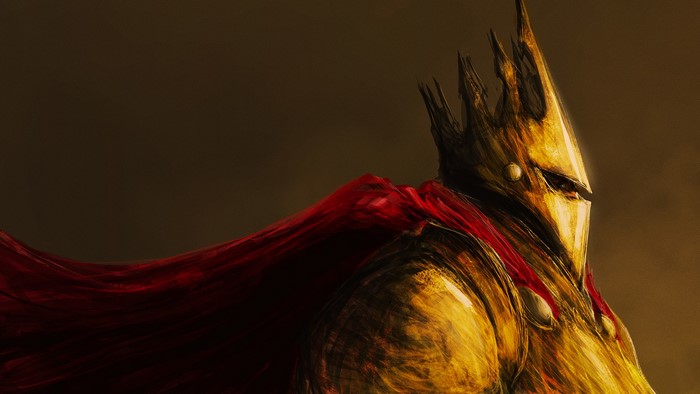 Fan art of a knight in golden armor with a red cape