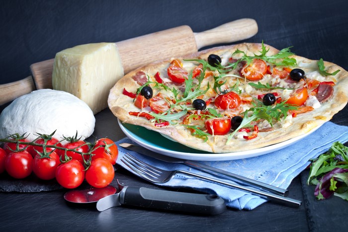 Pizza with Tomatoes, Cheese, and Olives