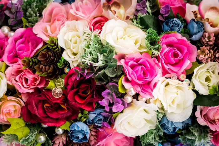 Roses and Pine Cones Closeup