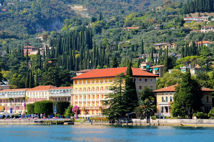 Gardone Riviera, Italy Coastline with Houses and Trees