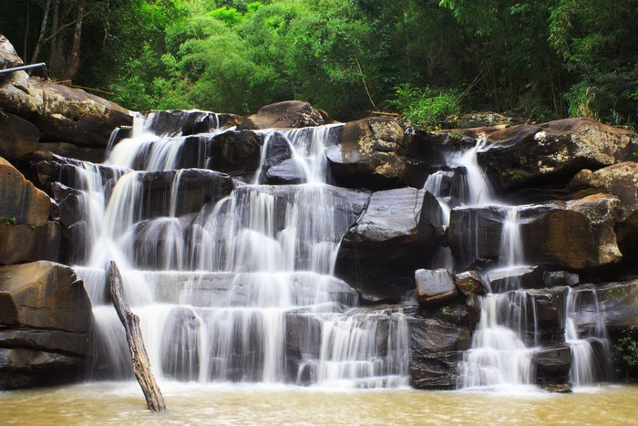 Waterfalls cascading over rocks in a forest