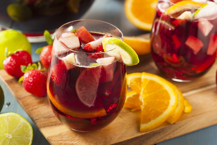 Sangria with Strawberries, Lime, and Orange Slices