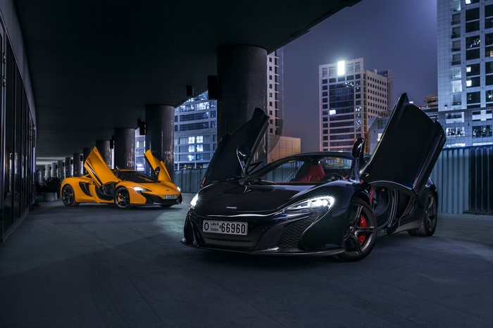 Two McLaren 650S Supercars with Opened Doors in Dubai