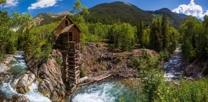 Crystal Mill in Colorado Mountains by River