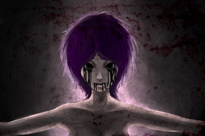 Zombie with purple hair and black tears