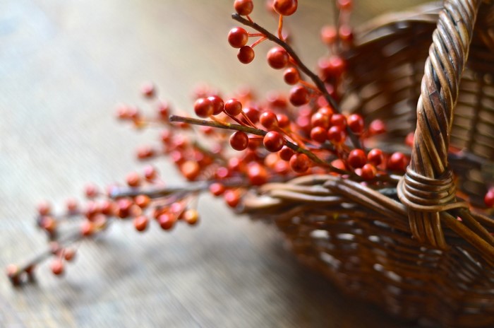 Red berries in a wicker basket
