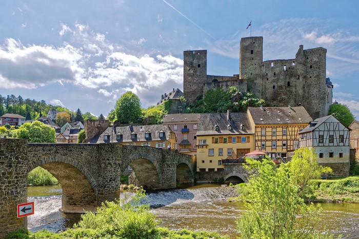 Runkel Castle and Bridge over Lahn River in Germany