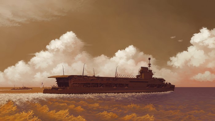 4K Painting of HMS Courageous Aircraft Carrier