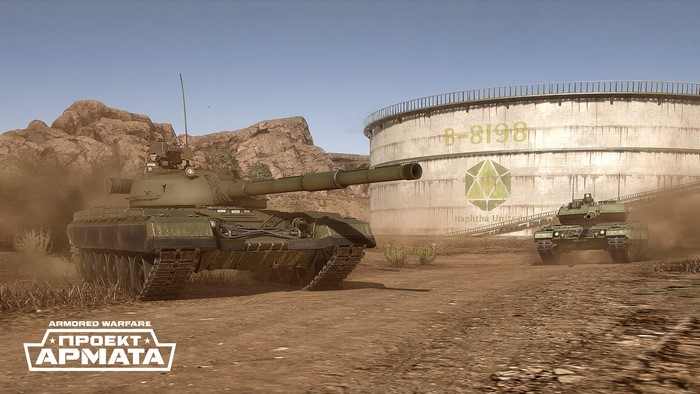 Armored Warfare Project Armata tanks near industrial facility