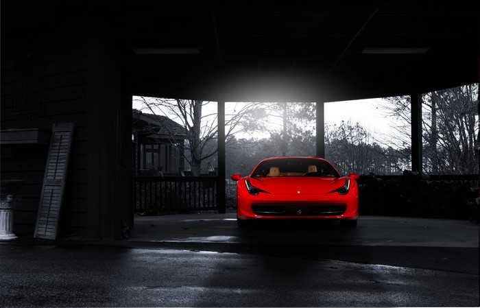 Red Ferrari 458 Italia in Garage