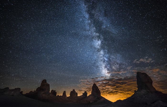 Milky Way over rock formations at night