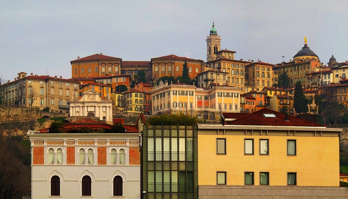 Bergamo, Italy cityscape with historic buildings