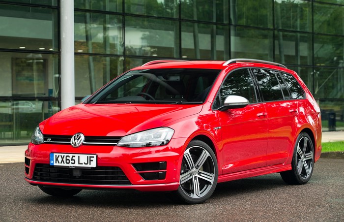Red 2015 Volkswagen Golf VII R Estate car