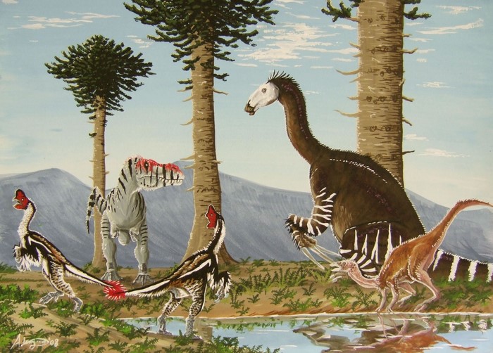 Tarbosaurus and Therizinosaurus Among Ancient Trees