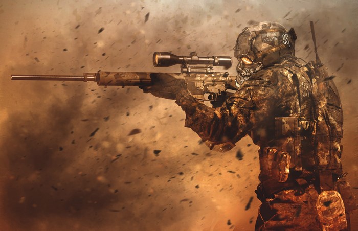 Soldier with Sniper Rifle and Skull Helmet